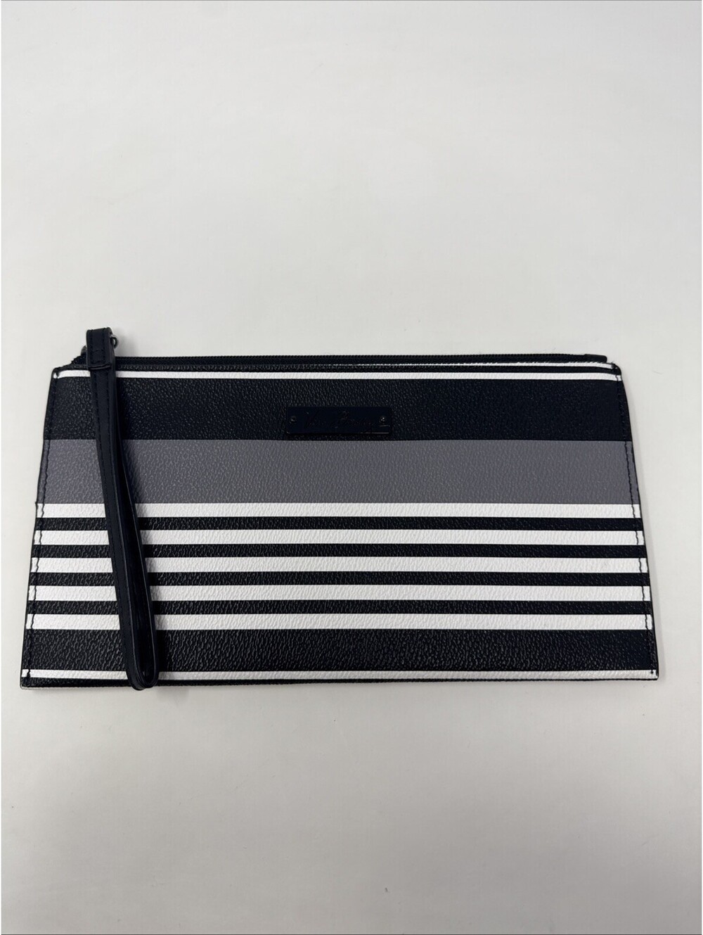 Vera Bradley zip around wristlet midnight stripe Purse Wallet Black Grey Bag